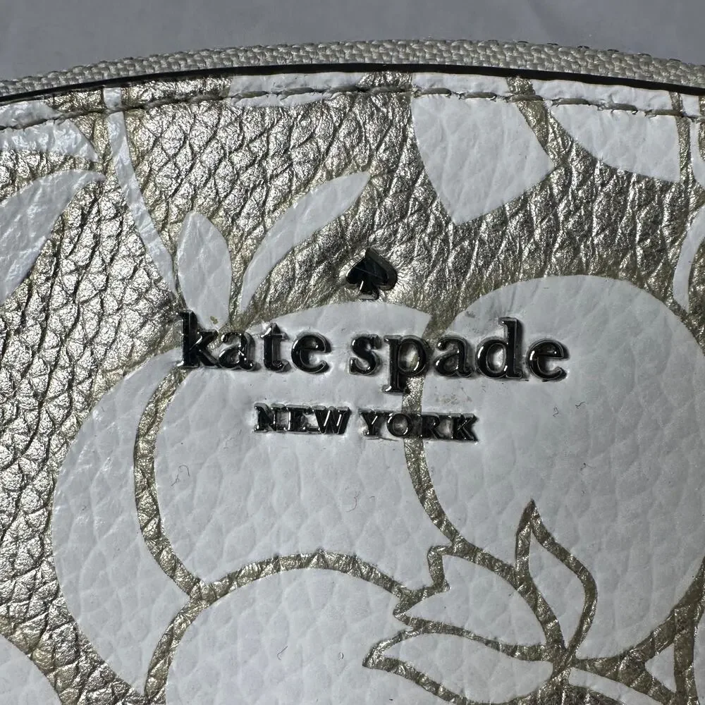 Kate Spade Breezy Floral Half Moon Wristlet Cream Gold Pebbled Leather - Picture 3 of 14